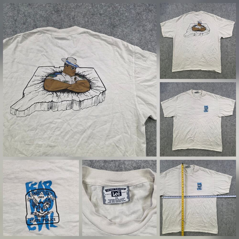 Vintage 90s Lee Connecticut State Police T Shirt Mens XL Fear No Evil Graphic